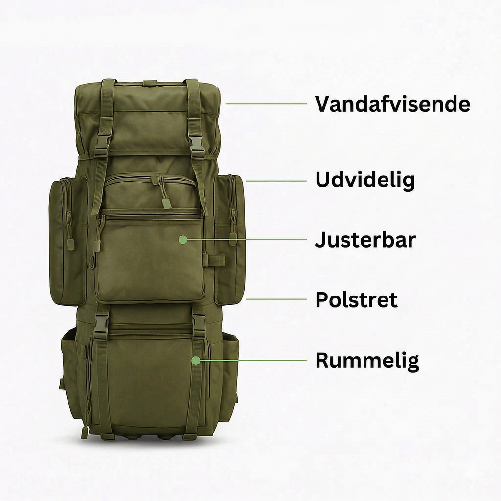 Vandrerygsæk Vandtæt 70 Liter – Robust Trekking